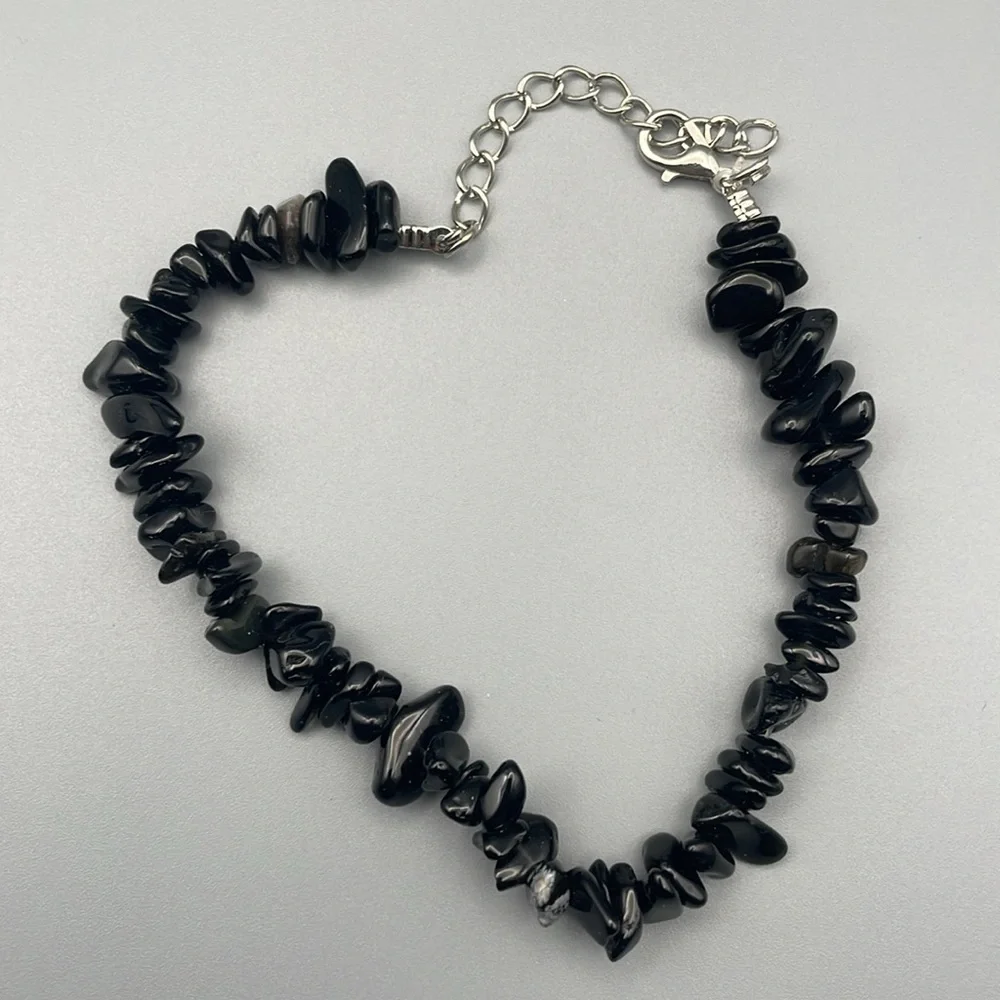 Chic Black Stone Bracelet with Silver Clasp